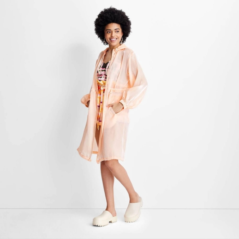 Future Collective For Target 🎯 Cinched Waist Hoodie Parka Arganza Jacket Sheer - Picture 3 of 12